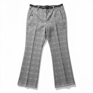 Black White Plaid Trousers Cuffed Straight Leg Relaxed Fit Ankle Preppy Pants 12